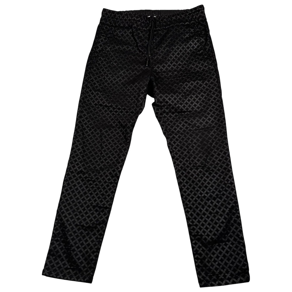 Bevy Flog Pants Womens 30 Black Geometric Print Elastic Waist Drawstring Chic